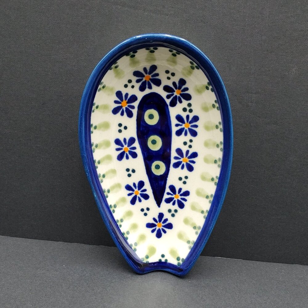 Polish Pottery Spoon Rest Mosaic Flower Floral Peacock Flowering Peacock